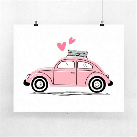 It's dome shaped and the back wheel wells or. Pink Vintage VW Beetle Art Print VW Bug Valentines Day art ...