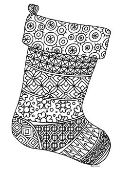 christmas stocking zentangle coloring page  pamela kennedy tpt