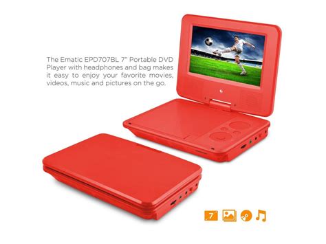 Ematic Epd707rd 7 Inch Portable Dvd Player With Matching Headphones And
