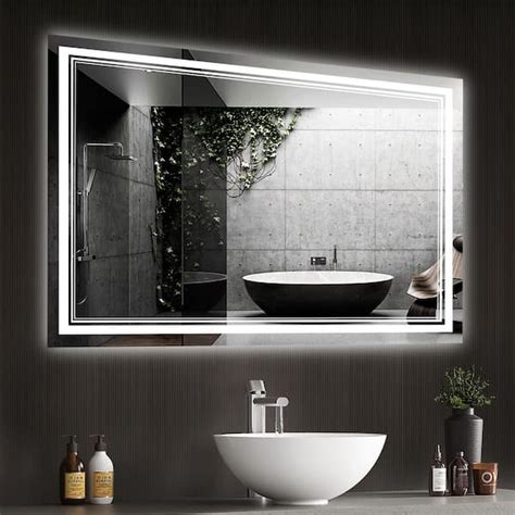 Fneehy 36 In W X 36 In H Large Rectangular Frameless Wall Mount Led Dimmable Bathroom Vanity