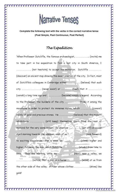 The Expedition Narrative Tenses English ESL Worksheets Pdf Doc