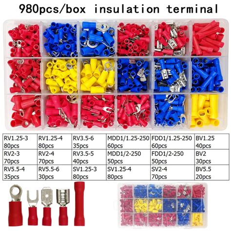 980pcsbox Assorted Full Insulated Fork U Type Set Terminals Connectors