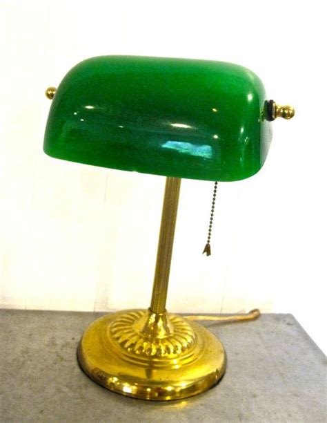 Vintage Library Lamp 1940s 50s Green Glass Desk Lamp Desk Lamp Glass Lamp Shade Lamp