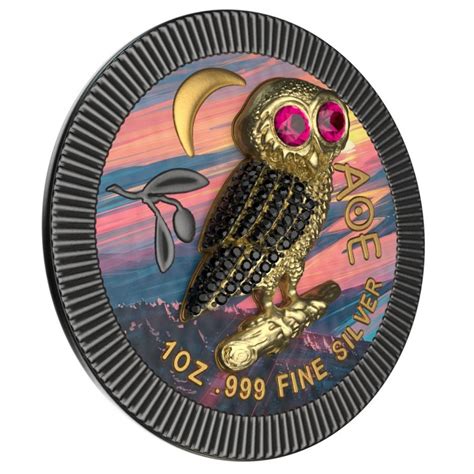 Niue 2021 2 Athenian Owl Night River 1 Oz Silver Coin Swarovski