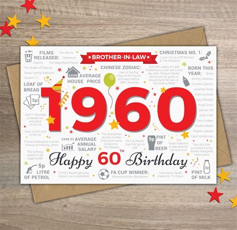 Happy 60th Birthday Brother In Law Greetings Card Born In Etsy