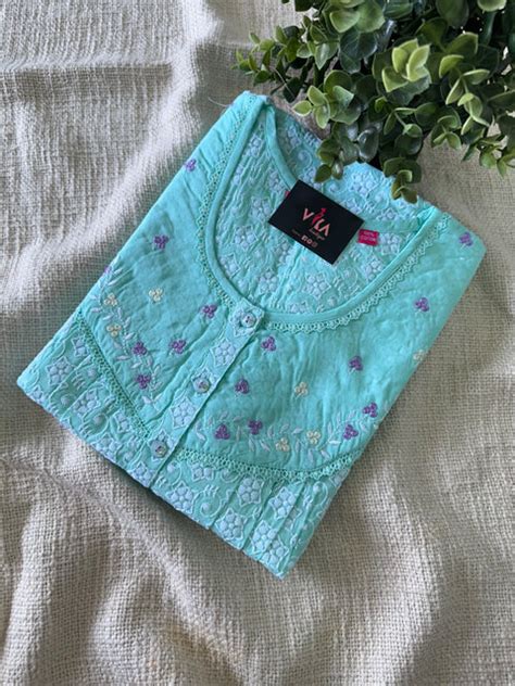 L Size Premium Cotton Embroidered Nighty Vika Boutique
