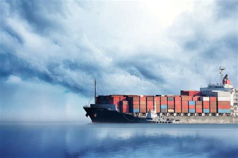 International Container Cargo Ship In The Ocean Freight Transportation