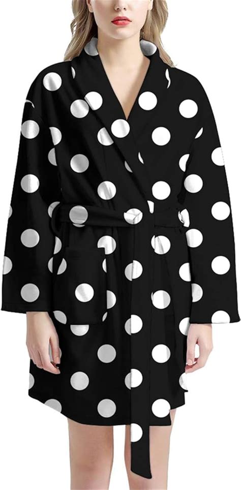 CLOHOMIN Polka Dot Classical Fashion Black White Women Robe Casual Bathrobe For Spa Wedding