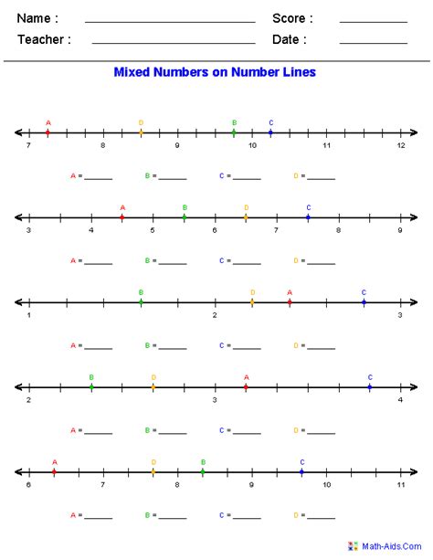 Putting Mixed Numbers On A Number Line Worksheet