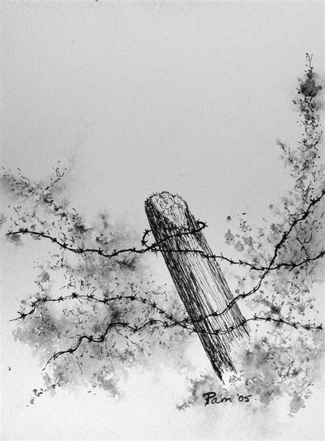 See more ideas about house drawing, drawings, architecture drawing. Fence With Barbed Wire Drawing by Pam Belcher