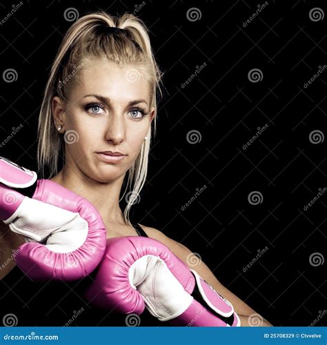 Woman Wearing Pink Boxing Gloves Stock Image Image Of Fighter