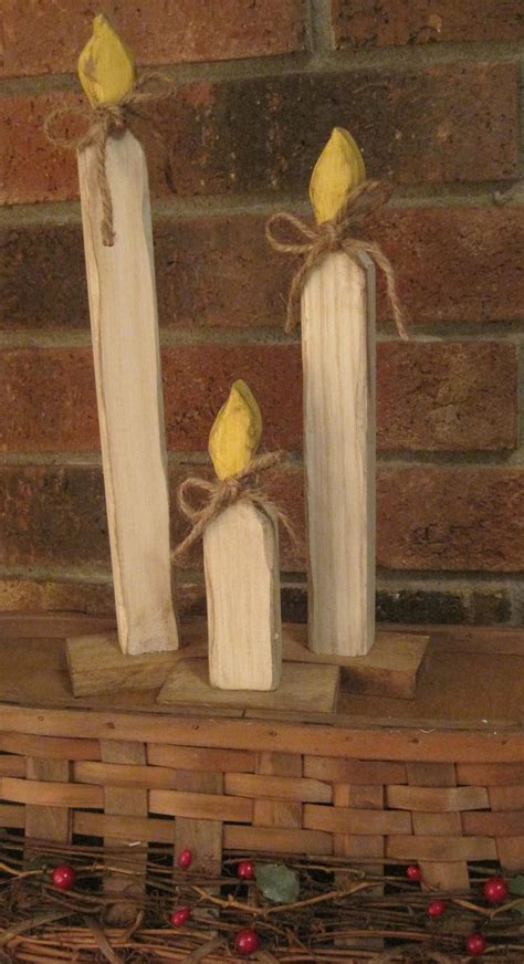 Primitive Christmas Candles Wooden Rustic Decoration Country