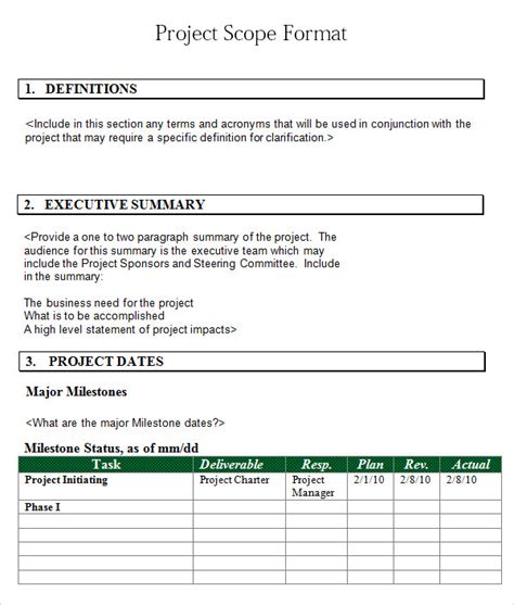 8 Sample Project Scope Templates Pdf Word Sample Templates