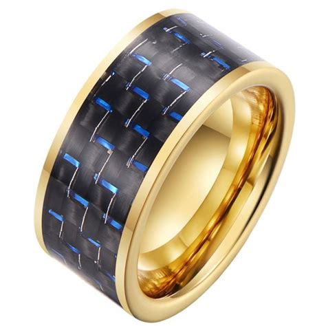 Men S 10mm Gold Carbon Inlaid Tungsten Ring Engagement Wedding Ring