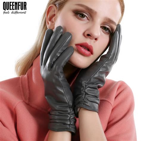 Queenfu Women Touchscreen Sheepskin Gloves Real Leather Glove With