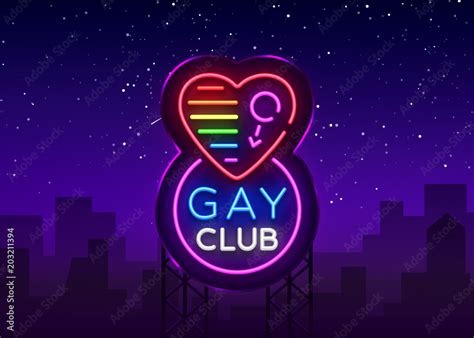 Gay Club Neon Sign Logo In Neon Style Light Banner Billboard Night Bright Advertising For