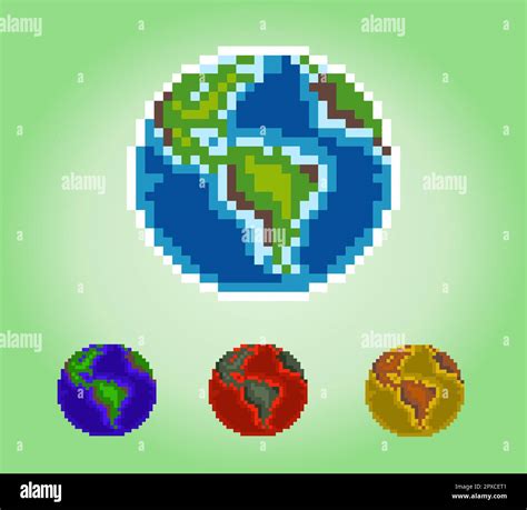 16 Bit Earth Pixel Image The World In Vector Illustrations Globe In