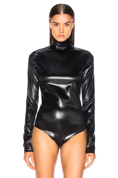 Givenchy Faux Leather Turtleneck Bodysuit In Black Fwrd