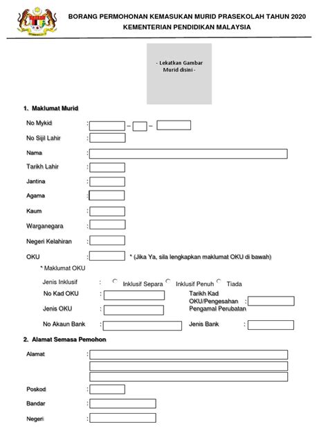 Permohonan kemasukan murid ke prasekolah kementerian pendidikan malaysia (kpm) tahun 2020. Borang Permohonan Manual Kemasukan 2020 Prasekolah