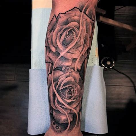 Rose Flowers Half Sleeve Forearm Tattoos For Men Black