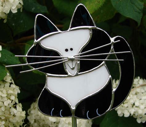 Adorable Tuxedo Cat Stained Glass Garden Stake Etsy Jardin De Verre