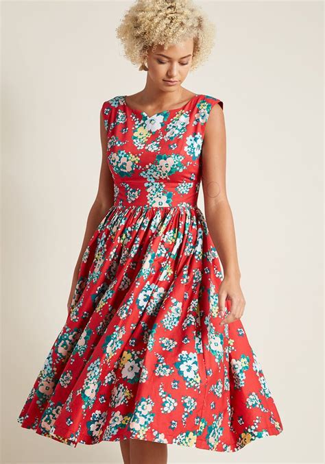 Fabulous Fit And Flare Dress With Pockets In Red Floral Flare Dress Fit Flare Dress Fit And