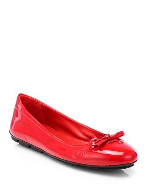 Lyst Prada Patent Ballet Flats In Red