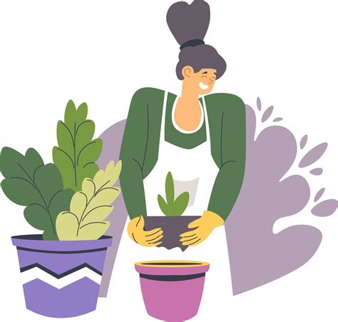 Female Character Planting Woman With Plants In Pot 17740429 Vector Art