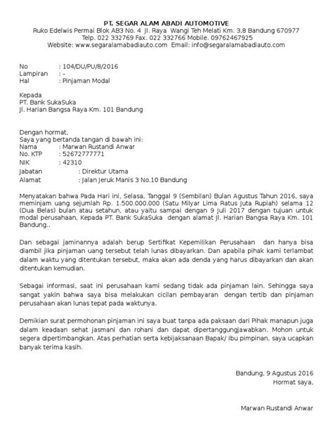 Motivation letter adalah jenis surat yang bercerita tentang dirimu. Contoh Surat Pinjaman Ke Bank