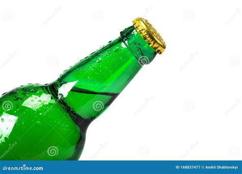 A Glass Bottle A Close Up With Dripping Water Drops Isolated On The White Background Stock