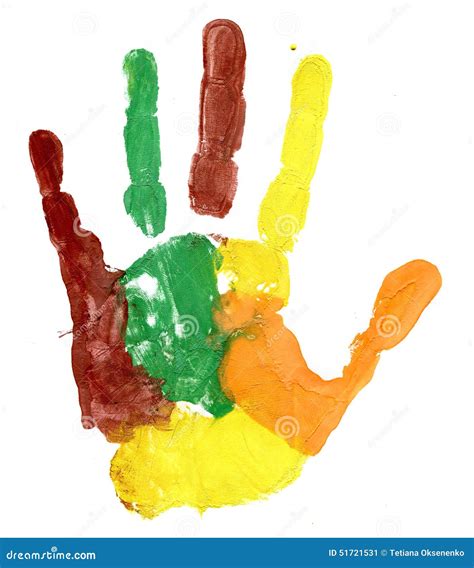 Close Up Of Colored Hand Print On White Stock Image Image Of