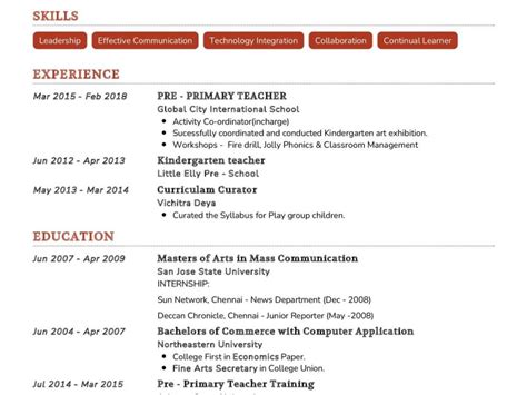 Pre Primary Teacher Resume Example In 2024 Resumekraft