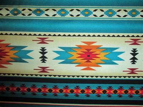 Teal Gold Navajo Native American Border Cotton Fabric Native American