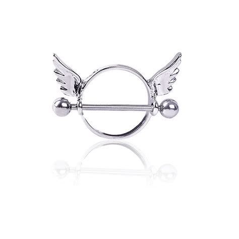 Vriua Silver Angel Wings Round Stainless Steel Barbell Chest Piercings