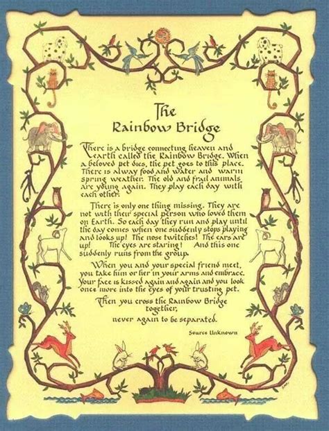 For a printable version of the rainbow bridge poem click here. Rainbow Bridge | Rainbow bridge poem, Rainbow bridge ...