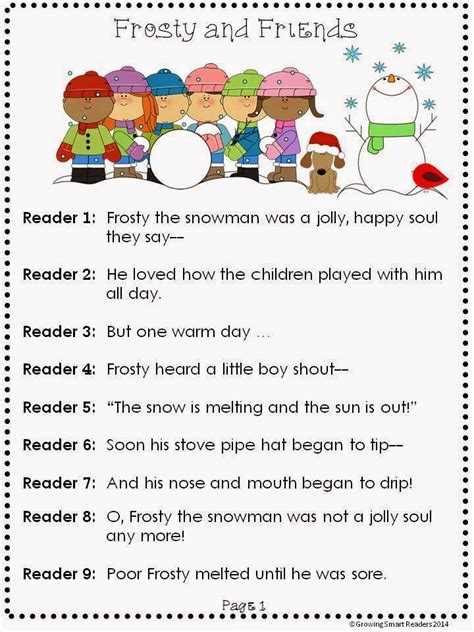 Growing Smart Readers Frosty And Friends A Readers Theater