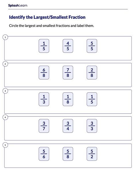 Identify The Largest And Smallest Fraction Math Worksheets Splashlearn