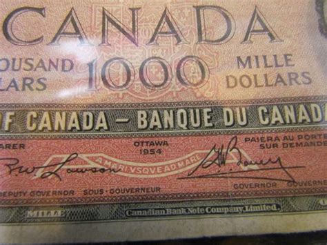 Canadian 1000 Bill 1954 Serial 1205273
