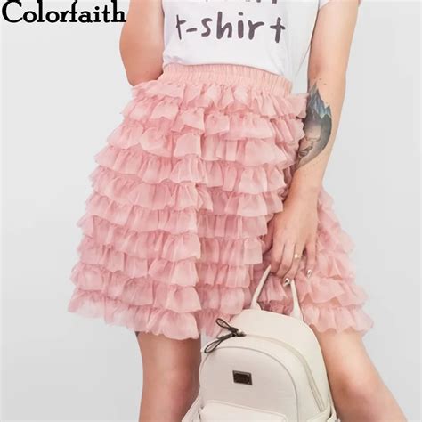 Colorfaith 2019 Autumn Spring Chiffon Layered Skirts Tiered Mini Skirt