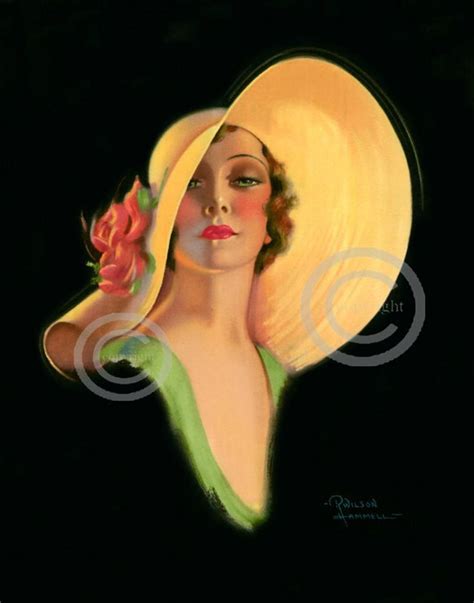 Art Deco Flapper Wearing A Yellow Hat Glamour Girl Portrait Рисунки