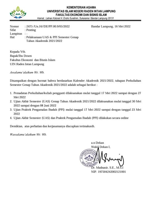 Pengumuman UAS Genap Fakultas Ekonomi Dan Bisnis Islam UIN Raden Intan Lampung