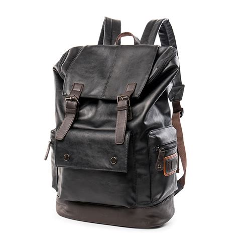 Cool Black Mens Leather Backpack Schoolbag Vintage Leather Backpack
