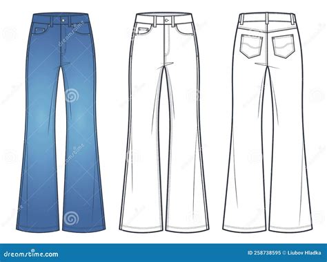Unisex Jeans Flared Bottom Denim Pants Technical Fashion Illustration