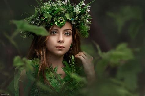 forest nymph wreath forest model green evgeny loza face nymph woman hd wallpaper peakpx