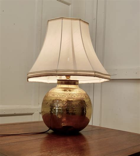 Antiques Atlas Large Brass Ball Table Lamp With Hand Beaten Decor
