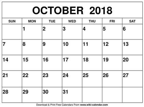 Blank October 2018 Calendar Printable