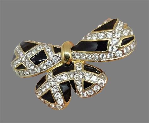 Bow Brooch Gold Tone Metal Swarovski Crystals Enamel Cm S Kaleidoscope Effect