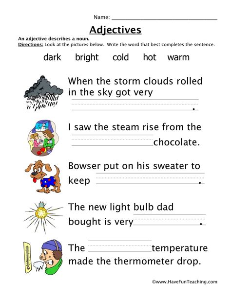 Please visit parts of speech or grammar to view our large collection of printable worksheets. Adjectives Worksheet - Temperature | Adjective worksheet ...