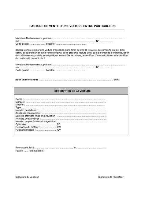 Modèle facture vente voiture occasion professionnel  tout degorgement