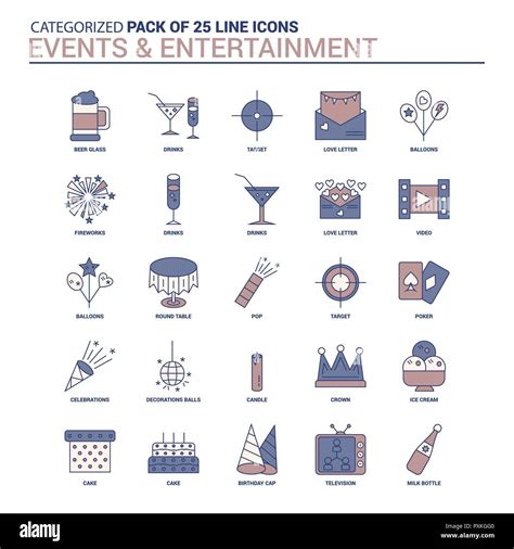 Vintage Events And Entertainment Icon Set 25 Flat Line Icon Set Stock